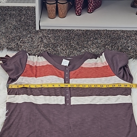 Maurices Brown Henley Long Sleeve Tee with Pink, Rust, and Off-white Stripes NWT - Picture 12 of 14